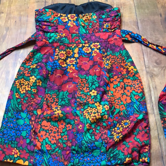 MISS MINUET~Silk Strapless Floral Mini Dress~M - Picture 5 of 8